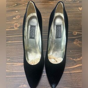 Jennifer Moore black Velvet Gold Label Pointed Toe Kitten Heels